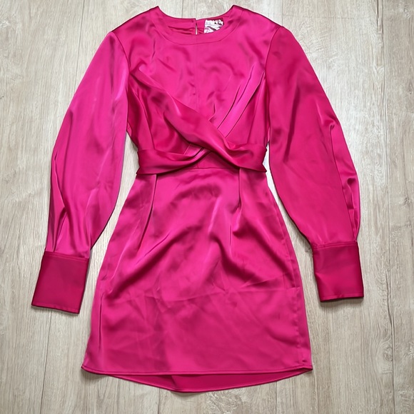 STAUD Hot Pink Crosshill Long Sleeve Mini Dress, SIZE SMALL NEW 0850 - Picture 4 of 11